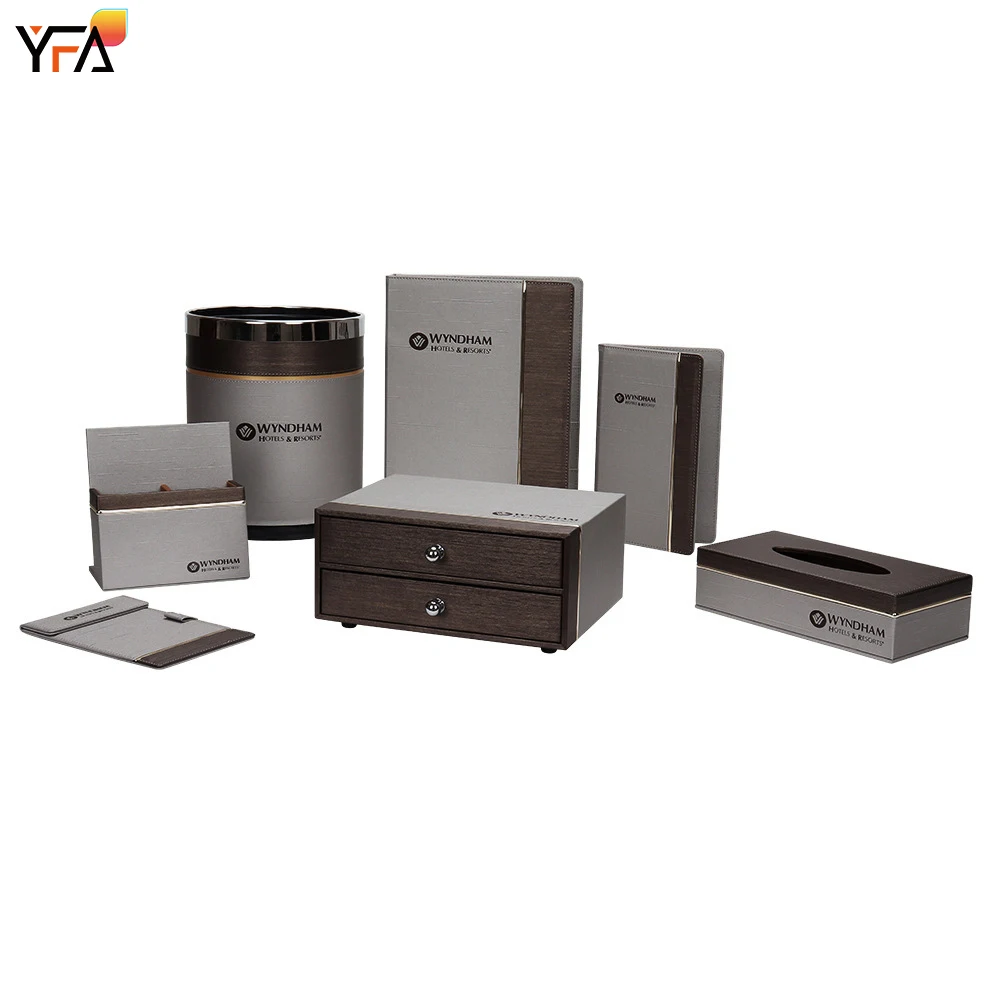 luxury Hotel Supplies 14 Leather Sets Hotel Guest Room Accessories Set Amenities Holder For Resort