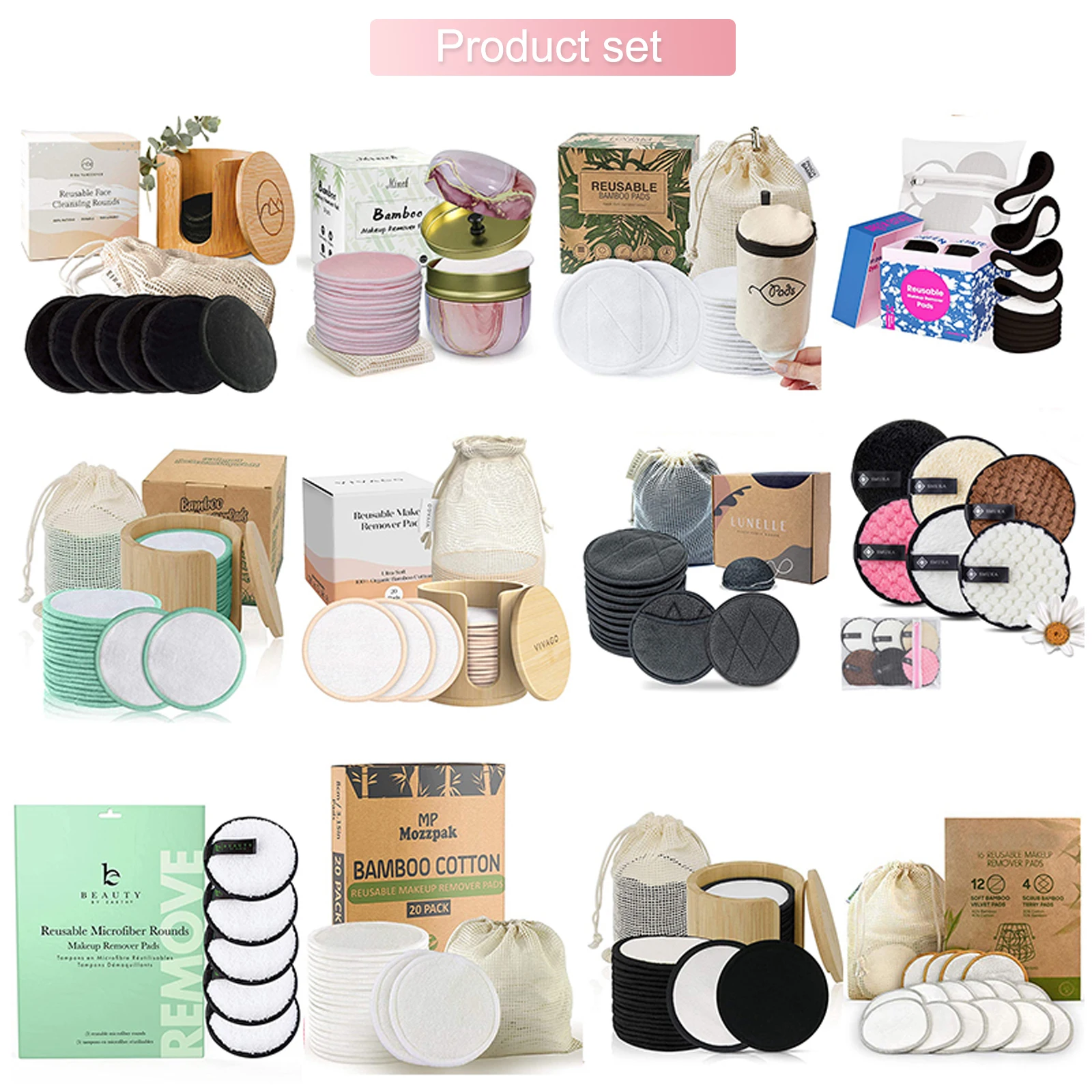 Skyey Care Non-Toxic OEM Reusable Organic Cotton Charcoal Package Washable Facial Make Up Remover Makeup Cleaning Pads