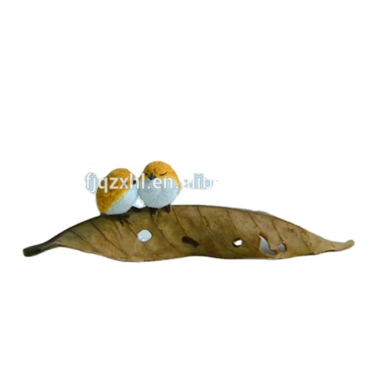 Z09852A Most Popular Products Artificial Animal Statue Crafts Resin Bird On Leaf Figurines