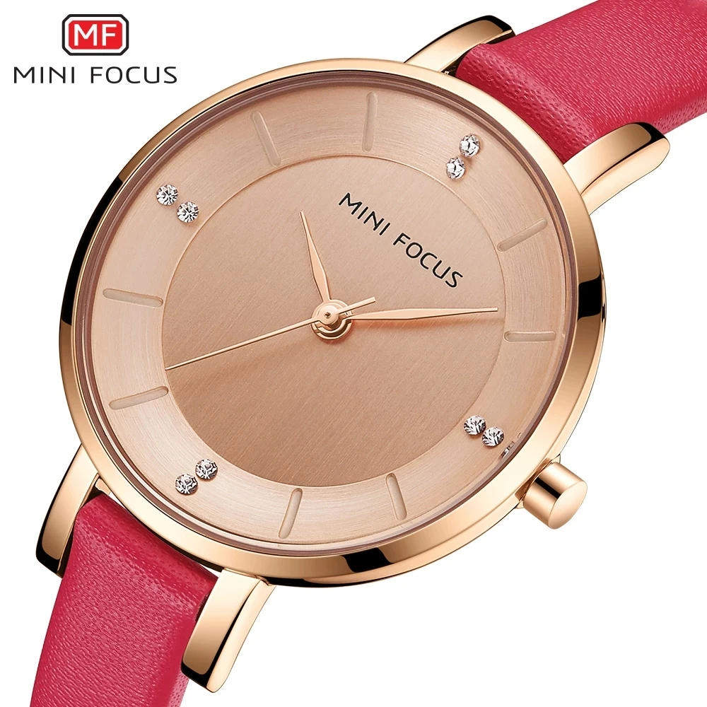 2022 MINI FOCUS 0255 luxury red ladies quartz watch clear PU leather strap Waterproof in stock Simple Casual watch factory