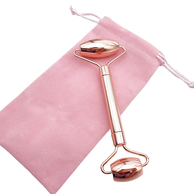 wholesale Double head pink jade ball stainless steel handle face metal massage stick facial roller massager