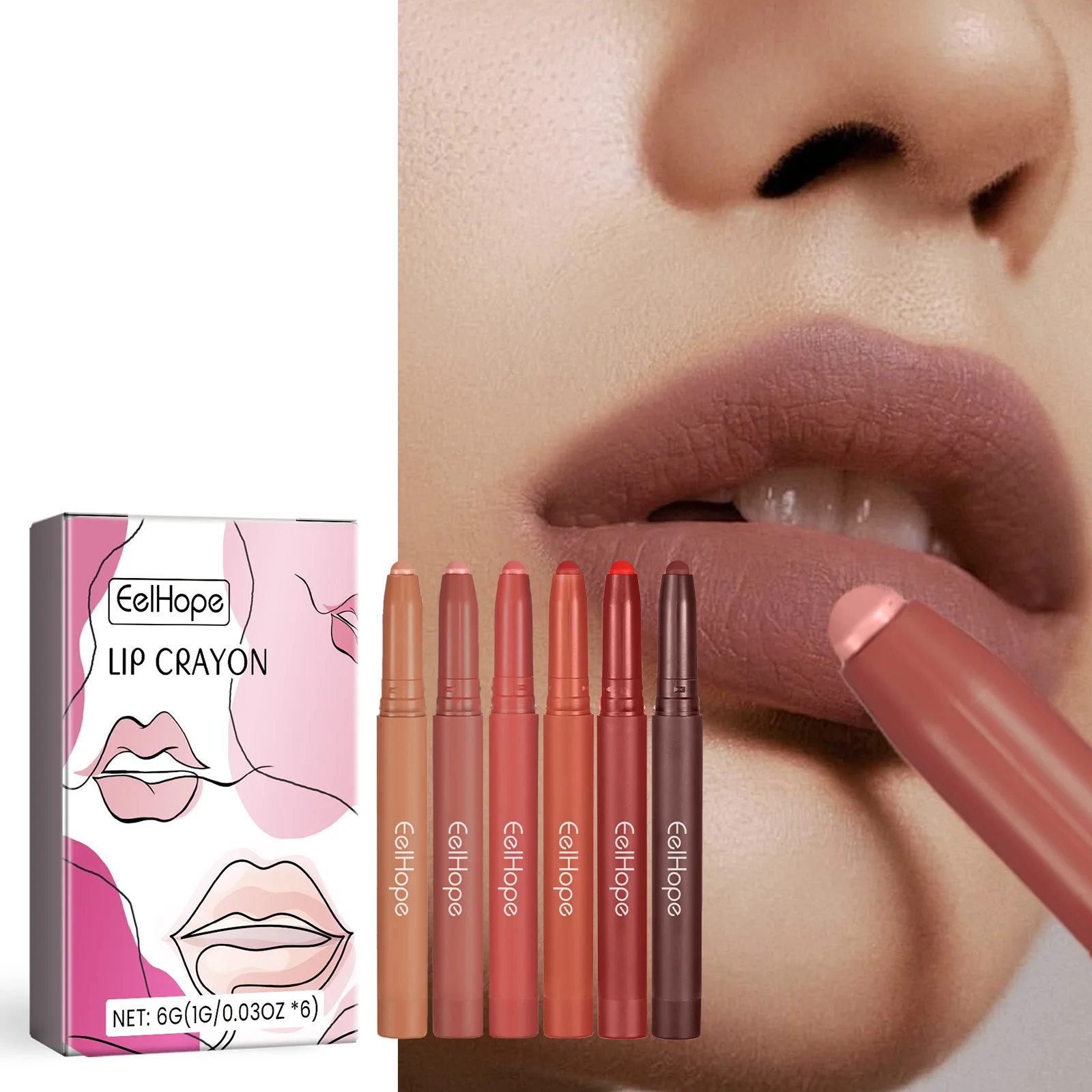 EELHOPE Lip Crayon Multi Color Lip Line Pen Matte Effective Lip Crayon Tube Set