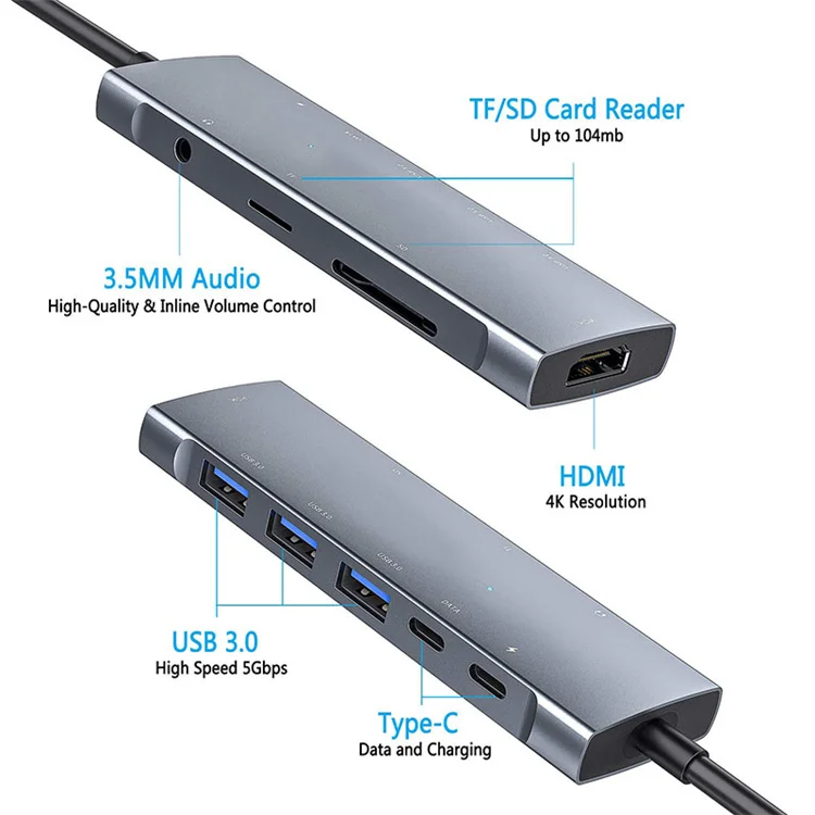 9 in 1 USB C Hub Type C Adapter Docking Station With 4K HDTV/USB-C/USB/SD/TF Card Reader /Audio Ports For Laptop