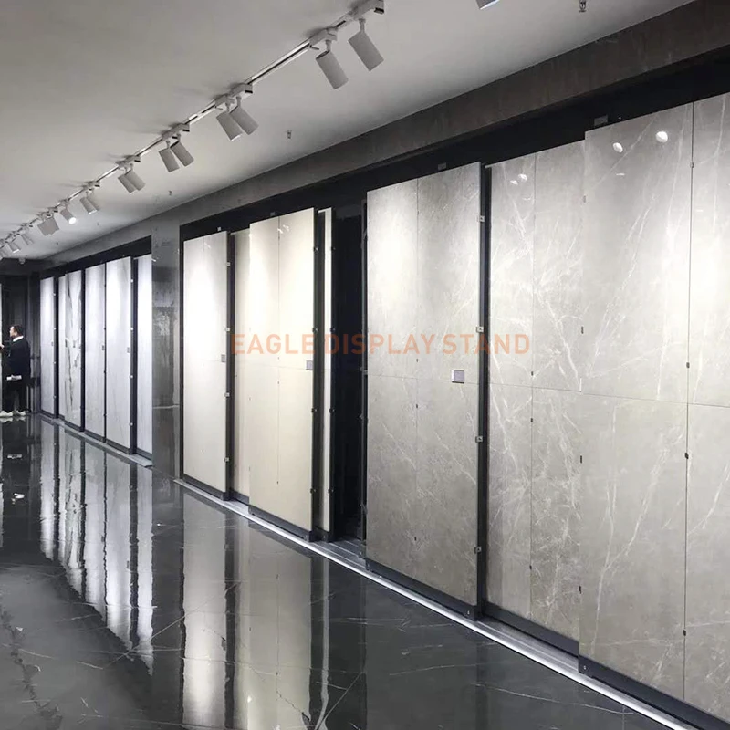 Factory Price Granite Marble Stone Exhibition Display Stand Ceramic Tiles Showroom Sliding Display Rack