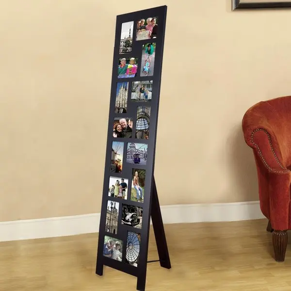 Black Wood Folding Floor-Standing Collage Hinged Picture Photo Frame with 26 Openings