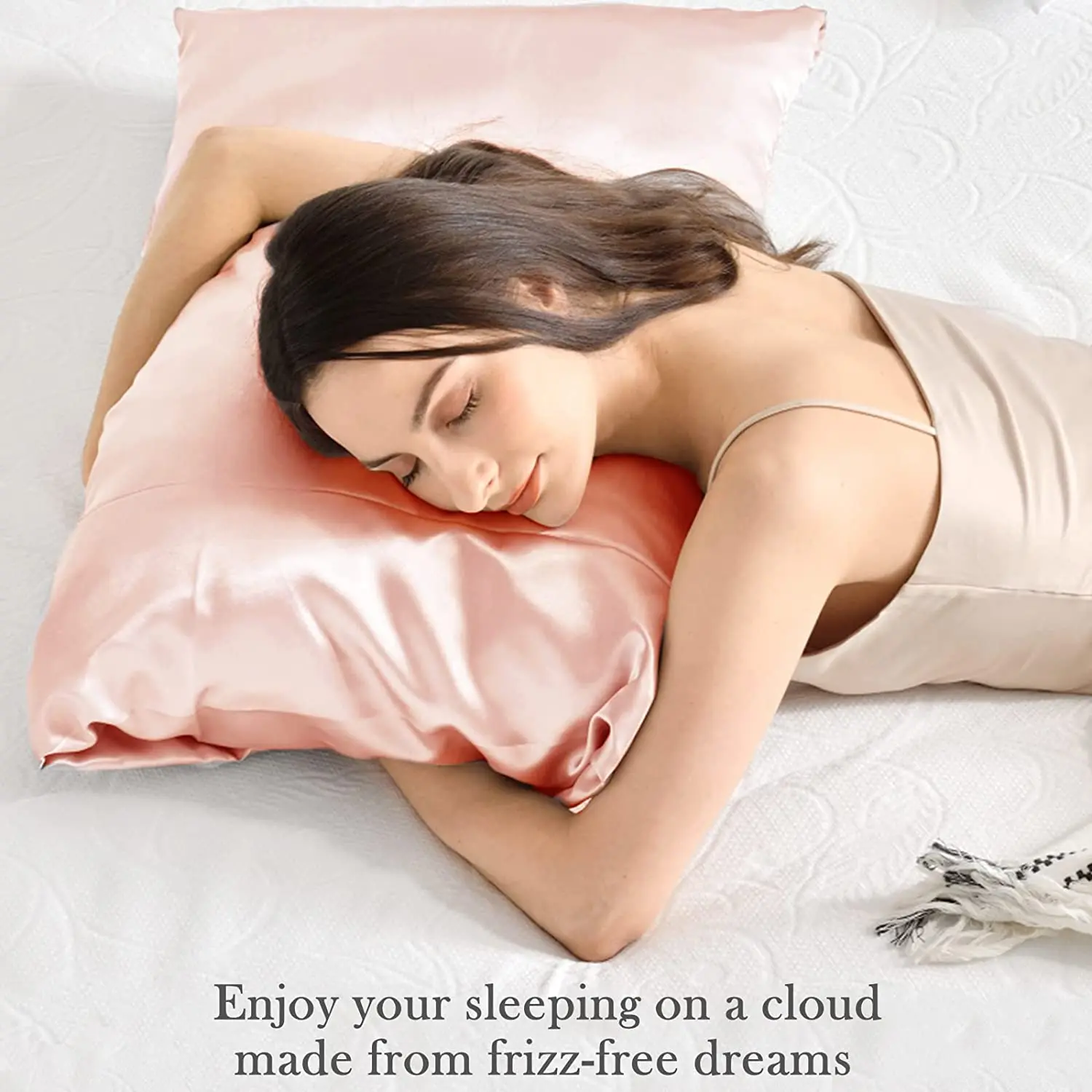 Satin Pillowcase for Hair and Skin et of 2 Silky Cooling Pillow Covers Cases with Scrunchie and Bonnet, Envelope Closure Design