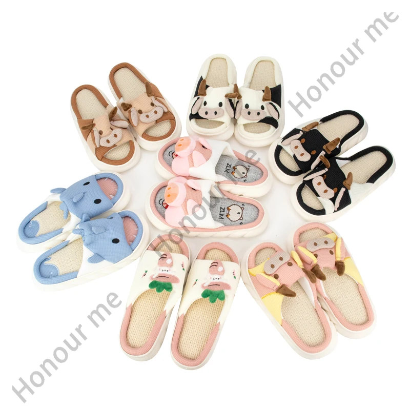 Wholesale 2024 Women and men High Quality Cartoon Cow Slippers EVA Sole Indoor Home Linen Slippers