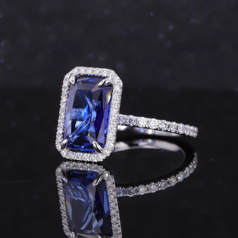 Starsgem 14K изысканные ювелирные кольца с ярко-синим лабораторным выращенным Сапфиром И муассанитами вокруг оправы кольцо ореолом обручальные