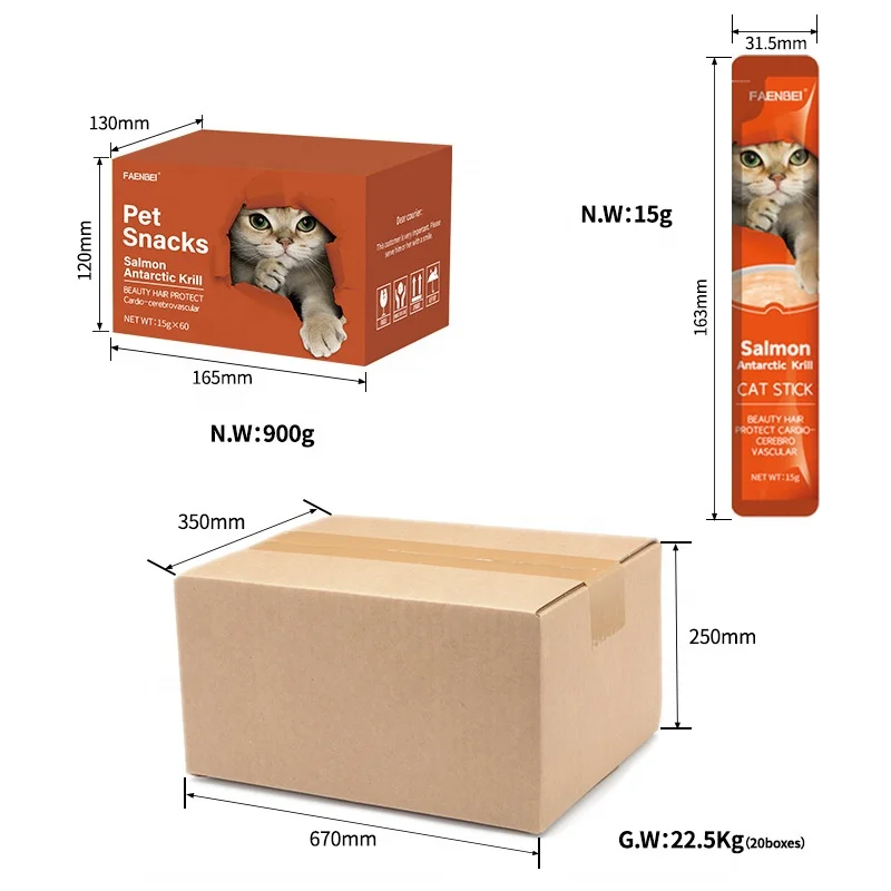 FAENBEI Cat Snacks Kitty Nutrition Strips Pet Food Wet Food Full Box
