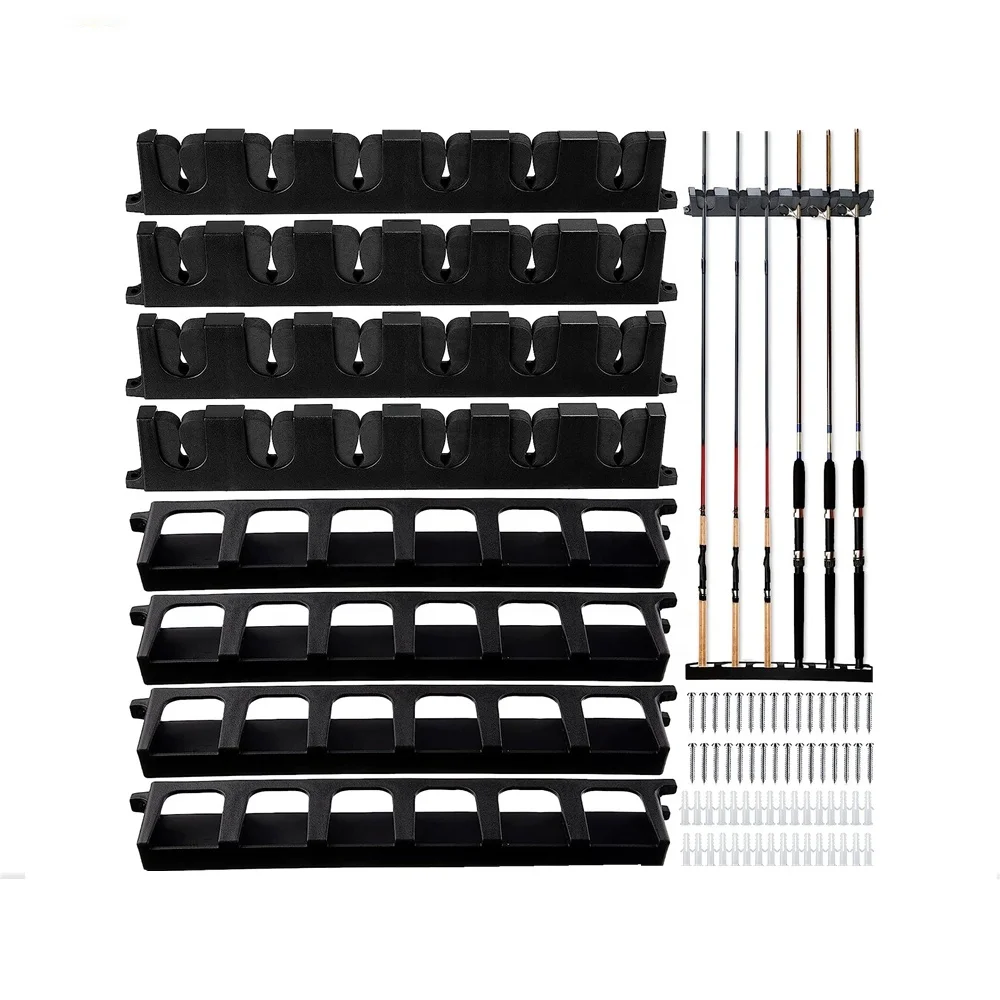 Portable 4 pairs Wall Mount or ceiling  Black Vertical or Horizontal 6 Rods Fishing Rod Holder Fishing Rod Display Rack