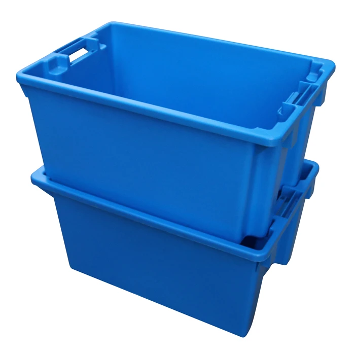 QS 80L Plastic Attached Lid Container With Hinged Lid Plastic Moving Tote Boxes For Moving Company Nestable Moving Crate