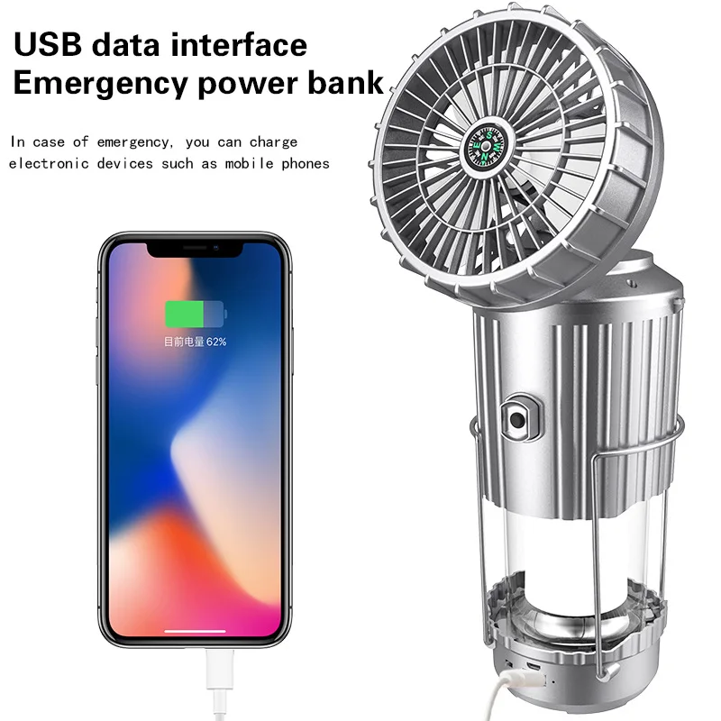 Newest Waterproof Portable Usb Rechargeable Plastic Fan Tent Lamp Cob Led Hanging Telescopic Solar Power Camping Light