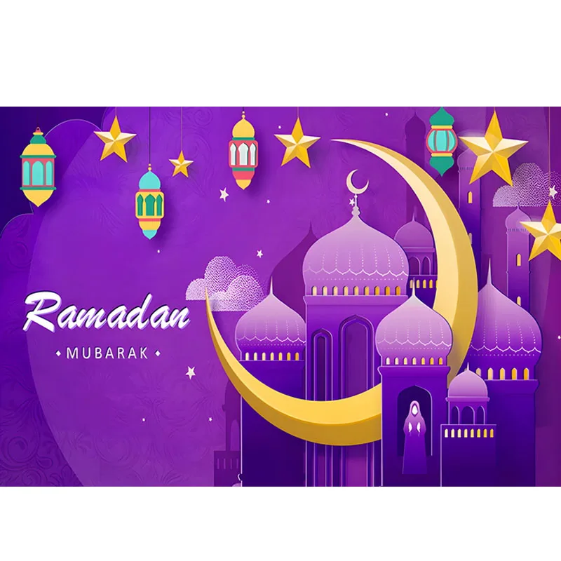 7x5ft Eid Mubarak Background Golden Sand Moon Islamic Hanging Lamps Ramadan Kareem Photo Studio Backdrop