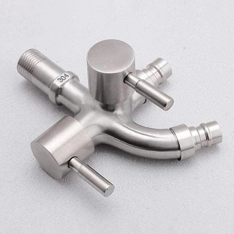 304 Stainless Steel Faucet Double Outlet Tap Washing Machine Bathroom Water Faucet