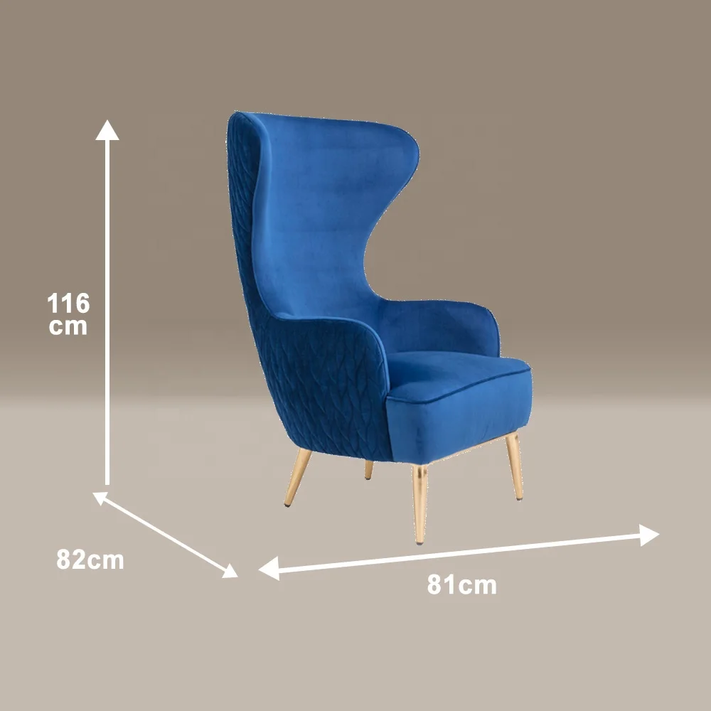 Wholesale Modern Luxury Stainless Steel Legs Upholstered Wing Back Chair Velvet Armchair High Back Chairs For Living Room