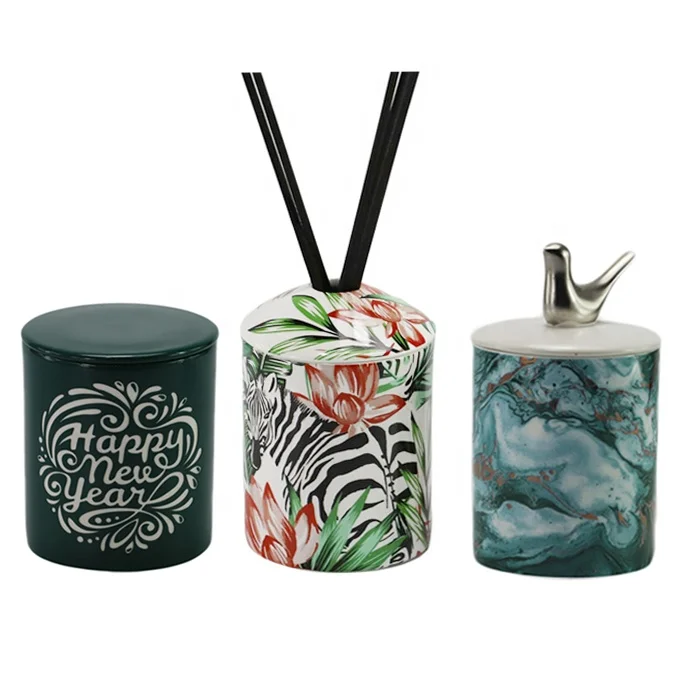 Candle Container Ceramic Reed Diffuser Bottle Custom Empty Aroma Diffuser Vessel Jars With Fragrance Black Rattan Sticks And Box