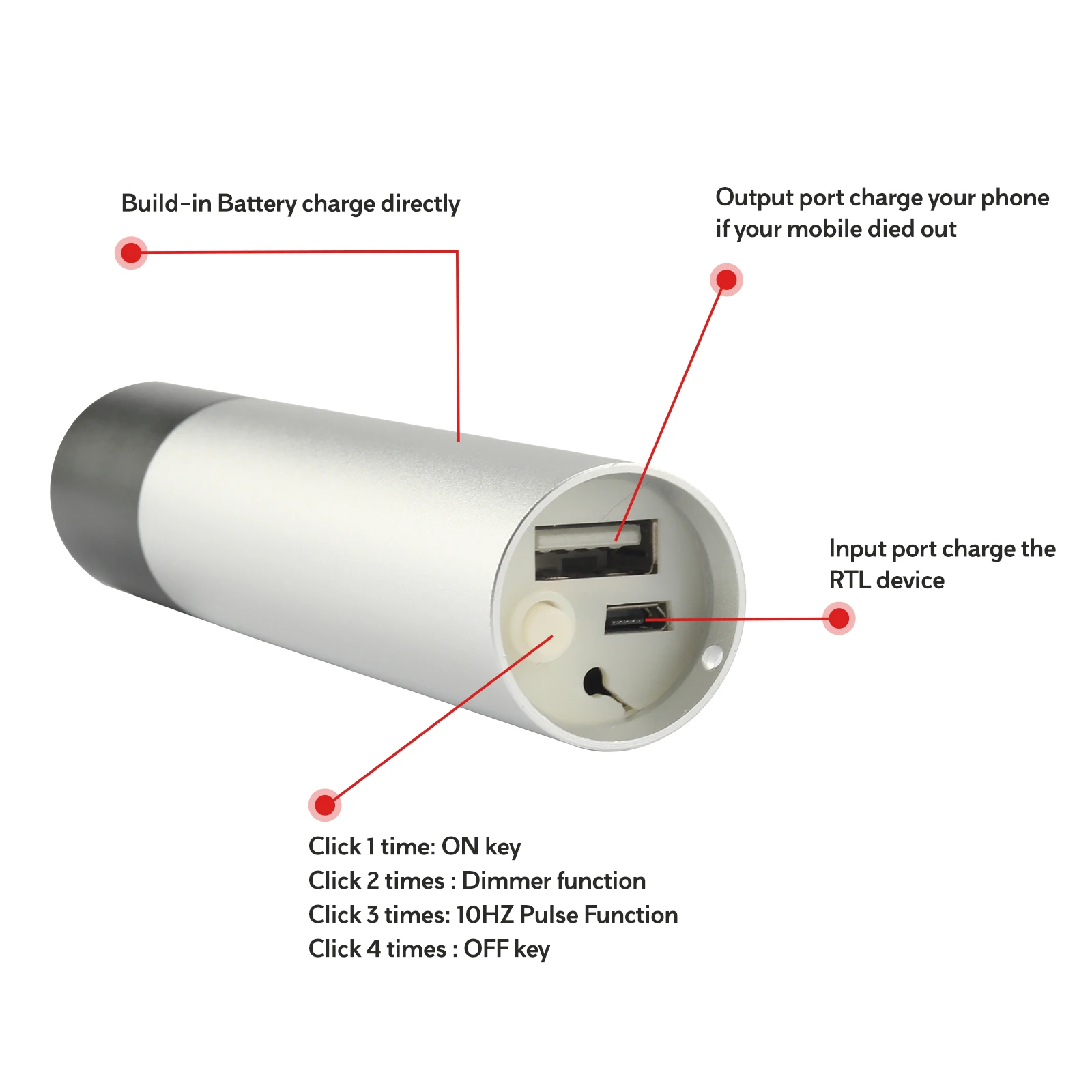 670 nm Battery Rechargeable dimmer and pulse function  Led Red Light  Torch