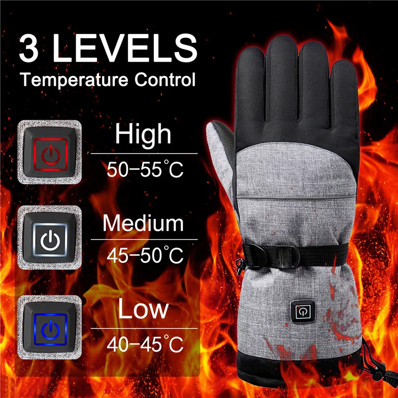 Waterproof Rechargeable Electric Heating mittens Touch Screen Warm Hand Winter Outdoor Sports Gloves for Ski