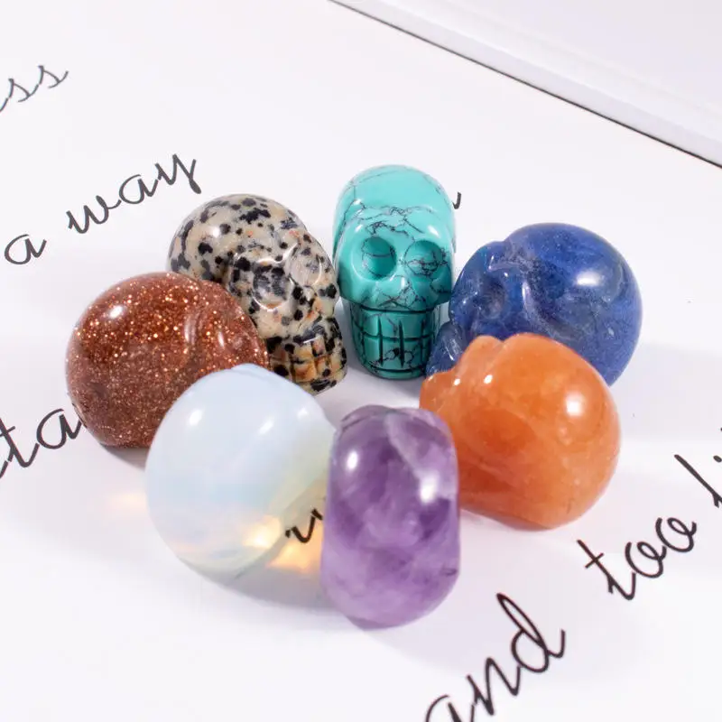 Natural Hand Carved Natural Crystal Stone Skulls Hollow Skulls Gem Collection Crafts for Healing Crystal Tumble Skulls Stones