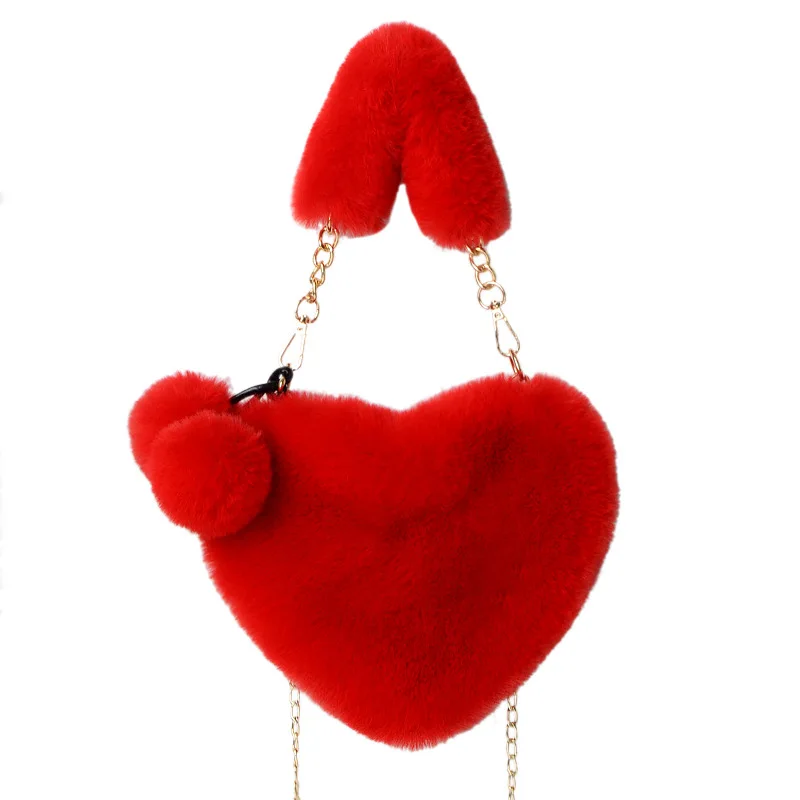 2023 new plush hand-held heart-shaped bag ladies single shoulder crossbody bag  love large-capacity bag