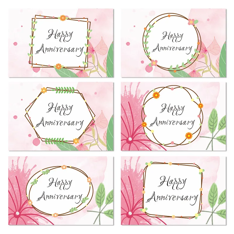 6PCS Blessing Card Envelope Set Green Leaves Hydrangea Wreath Decorating Anniversary Greeting Cards