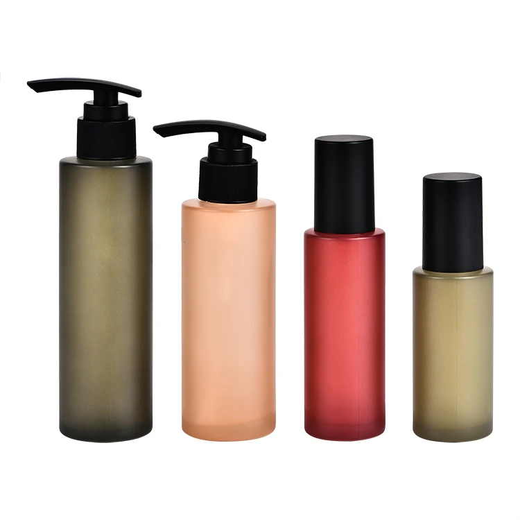 40ml/60ml/100ml/120ml Frost Clear Cosmetic Glass Bottle Shampoo Pump Lotion Bottle with Black Pump for Skin Care