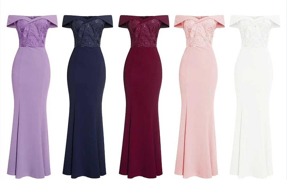 Elegant Floral Embroidery Sequin Off Shoulder Split Sexy Gowns Vestidos Wedding Maxi Evening Bridesmaid Dress