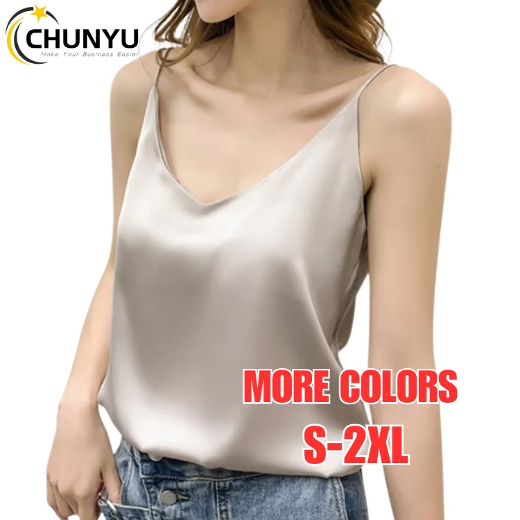 S-XXL Silk Camis V-Neck Basic Top Women Basic Tank Tops Women Sleeveless Vest White Satin Corset Top Female Girls Clothing