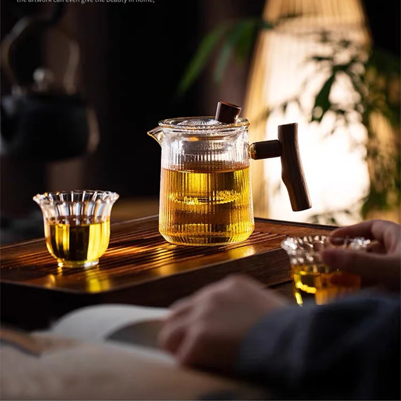 striped cylindrical glass teapot  mini glass teapot