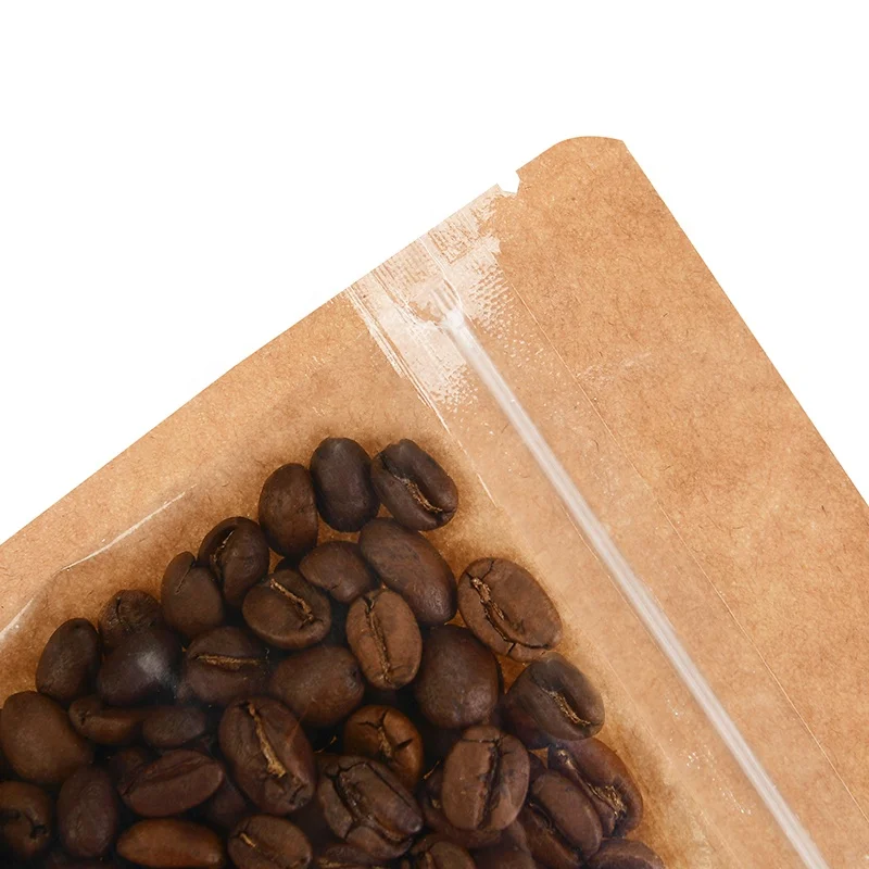 Hot selling PE self-sealing front transparent stand up pouch zipper plastic yin and yang kraft paper bag