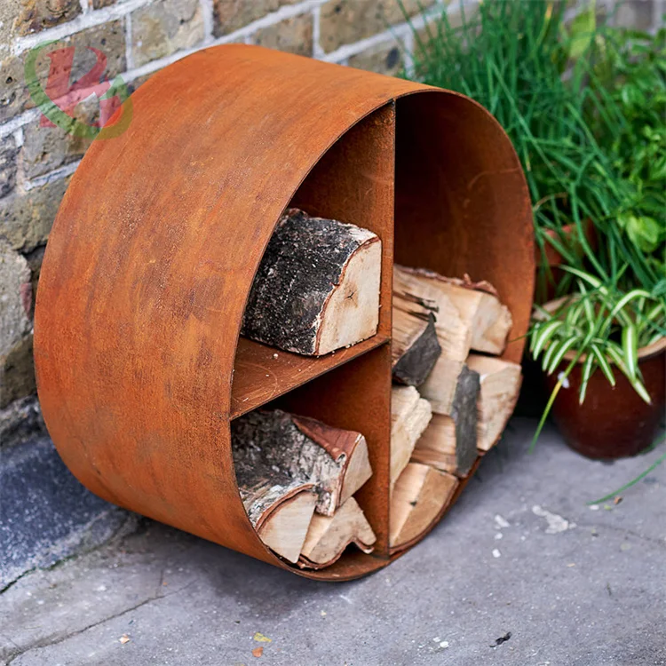 outdoor firewood log rack for gathering firewood corten steel firewood storage rack