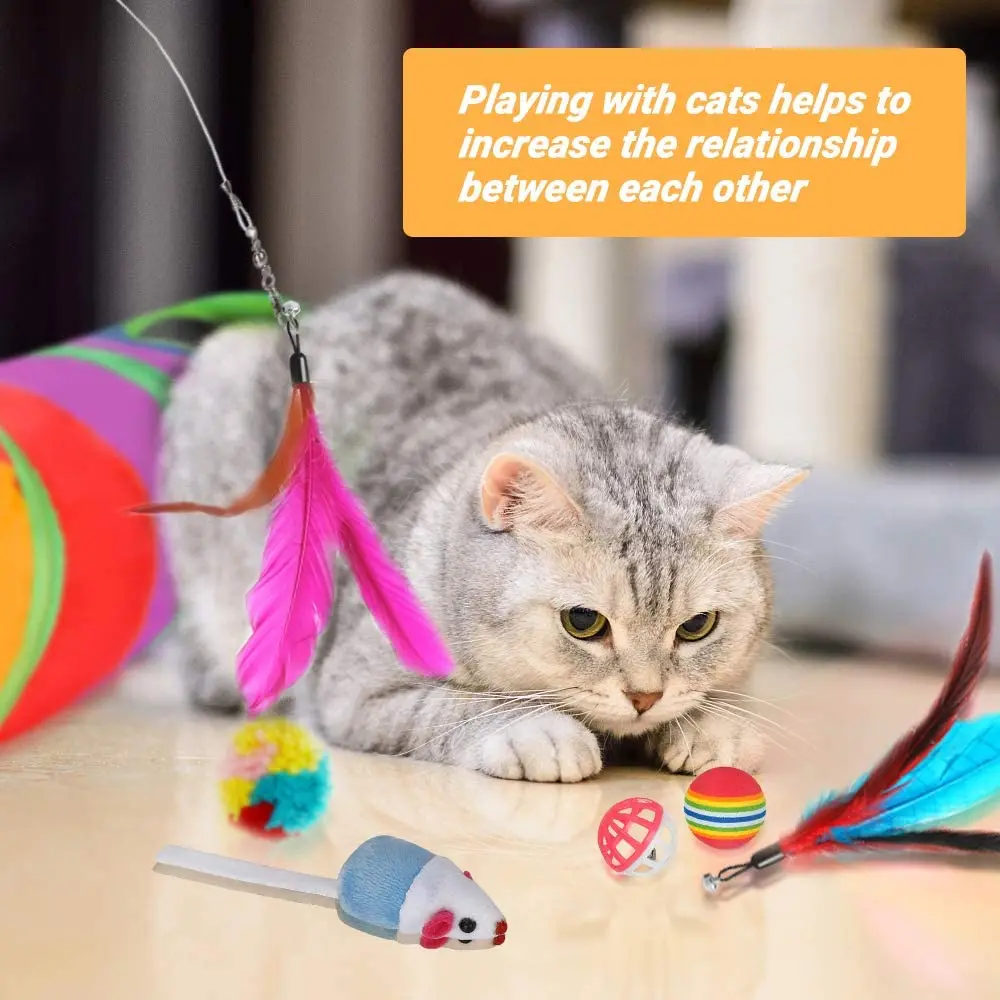 Factory Directly 10-28 Packs Mouse Cat Toy Interactive Pet Cat Toy Set Cat Tunnel Foldable