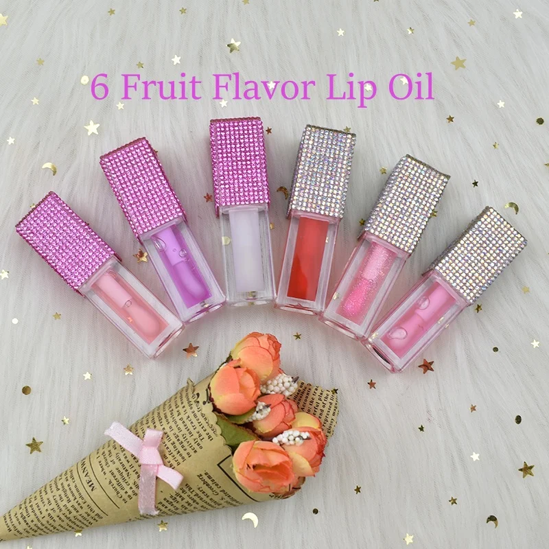 Fruit Flavor Lip Plumper Oil Long Lasting Moisturizing Lip oil Private Label Nude OEM Bling Rhinestone Lip Gloss Vendor