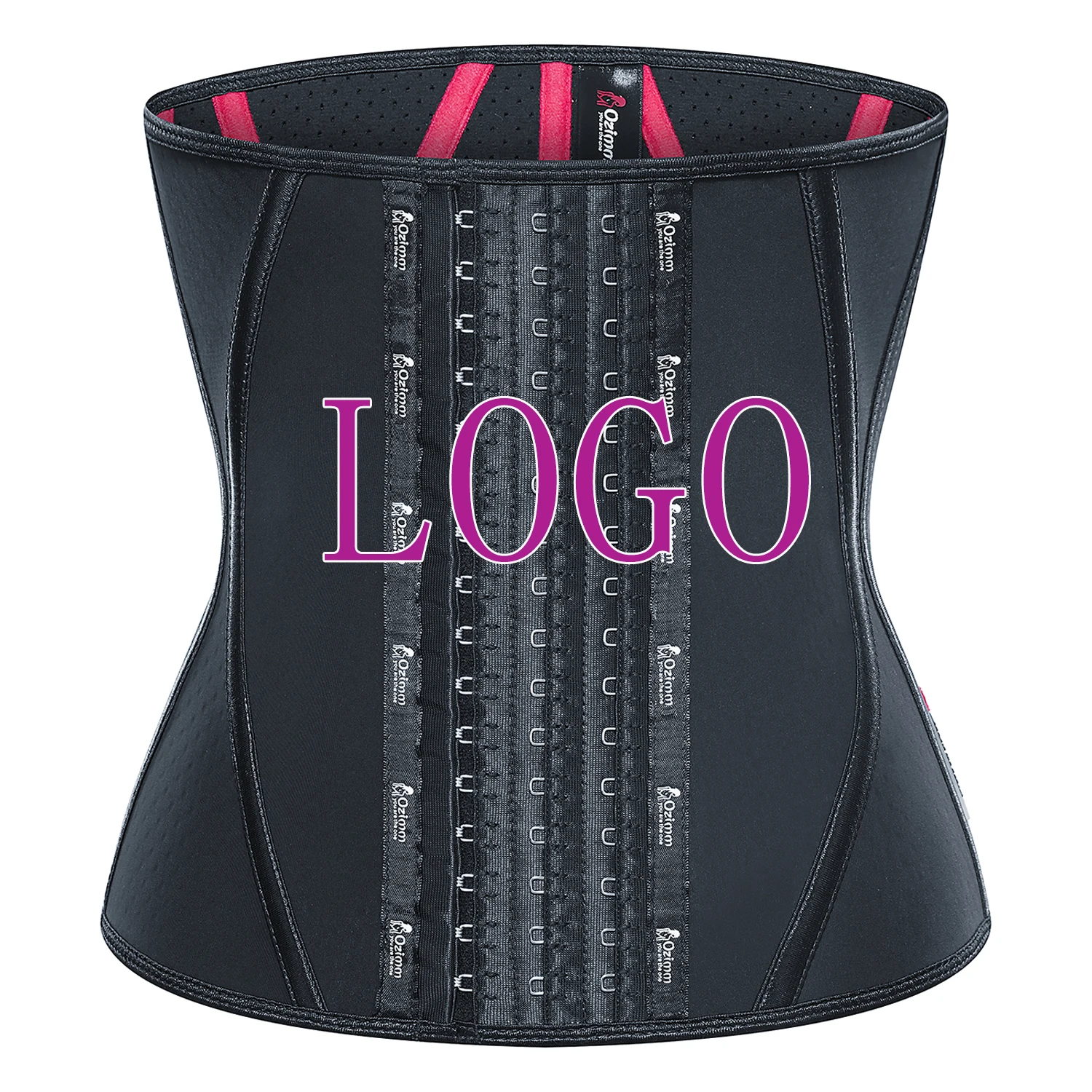 Langqin hot sale customized logo Black 13 steel bones latex 100% waist trainer shapewear for slimming body