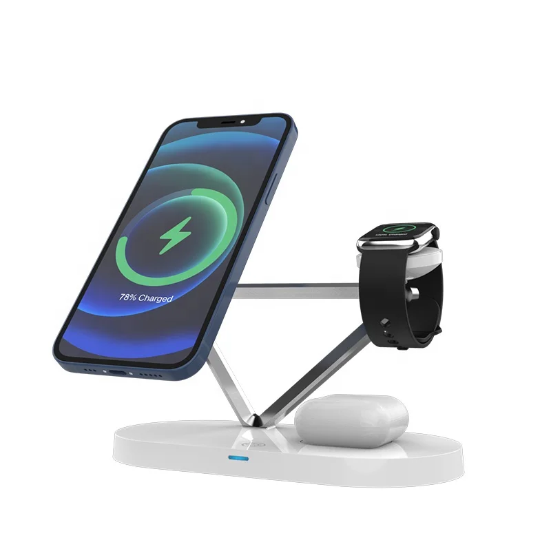 Mobile Phone 15W 3 In 1 Desk Qi Wireless Charger Stand With LED Night Table Lamp Fast Charging White