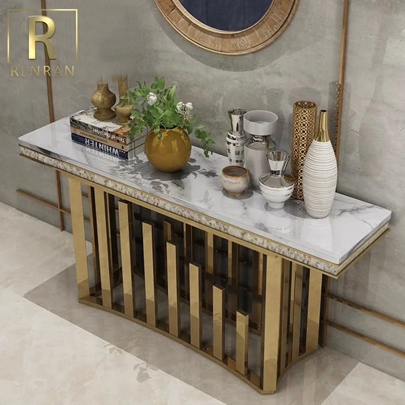 Home furniture white marble top gold base marble top console table luxury living room furniture hallway console tables
