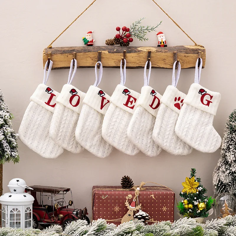 Wholesale Embroidered Knitted Alphabet Christmas Stockings Gift Bags For Home Xmas Tree Ornament