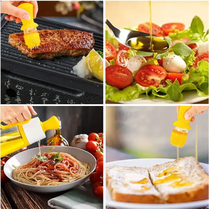 550ML Multifunction Olive Oil Sprayer Kitchen Cooking Baking BBQ 2 in Oil Dispenser Glass Oil Bottle With Silicone Brush