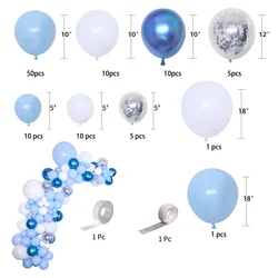 104pcs Silver Confeti White Balloon Arch Macaroon Blue Garland Chinese Holiday Wedding Balloon