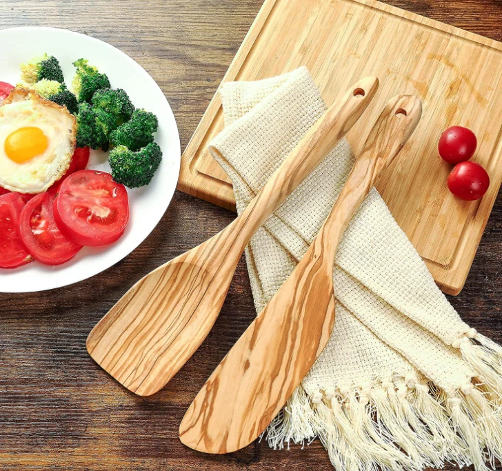 Olive Wood Cooking Spoons Set with Cooking Spatulas Set, Set of 4 Cooking Utensils.