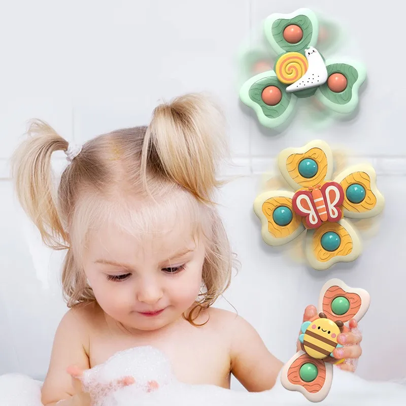 Konig Kids 3pcs Set New Born Toys Rotating Fidget Toy Suction Cup Spinner Bath Time Baby Toys