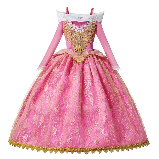 New  Girls  Aurora Princess Costume Long Sleeve Sleeping Beauty Birthday Party Gown Children Fancy Dress For Girls