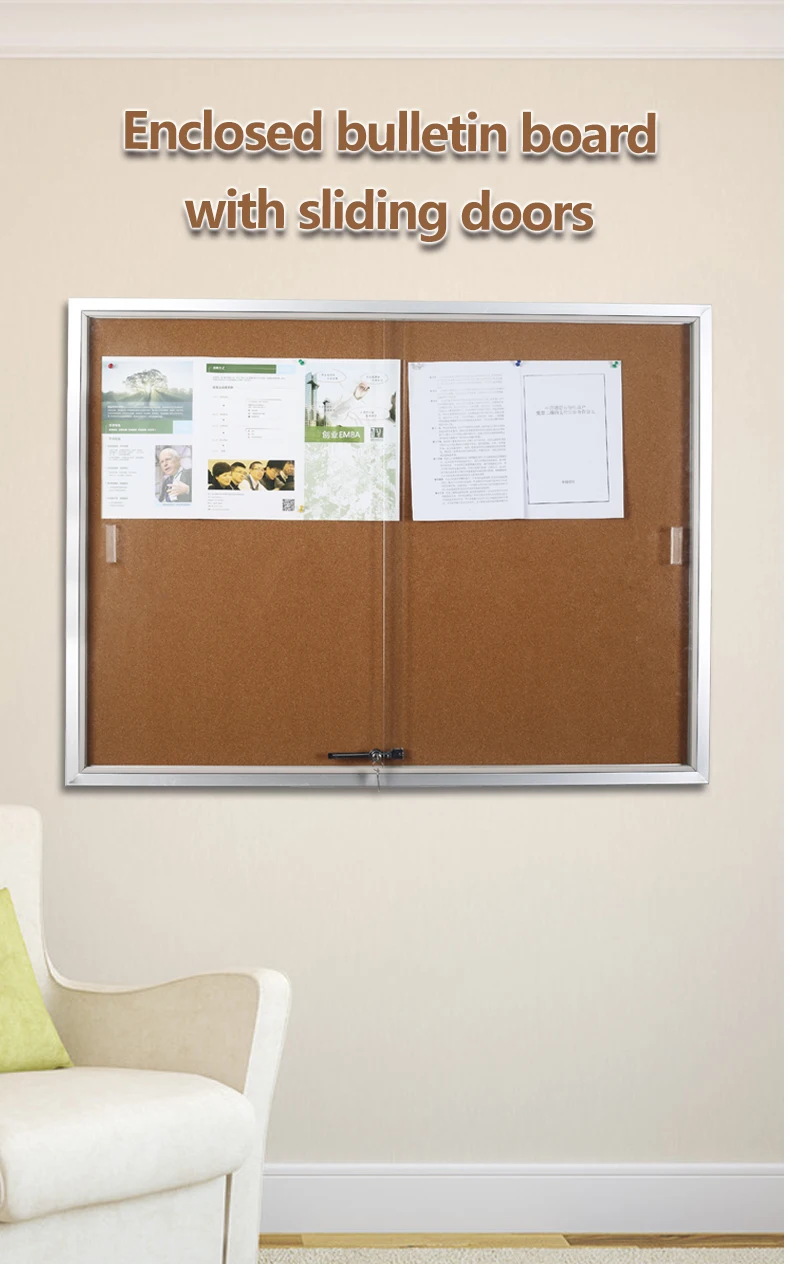 KBW Indoor Silent and durable double acting door design glass bulletin board With slide rail with aluminium frame