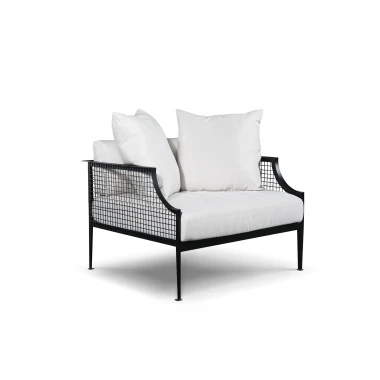 Commercial furniture metal mesh single couch sofa with white fabric cushion