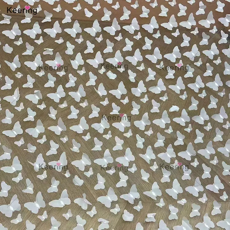 Keering China Wholesale Flower Embroidered Lace Butterfly Tulle 3D Air Mesh Fabric For Wedding Dresses