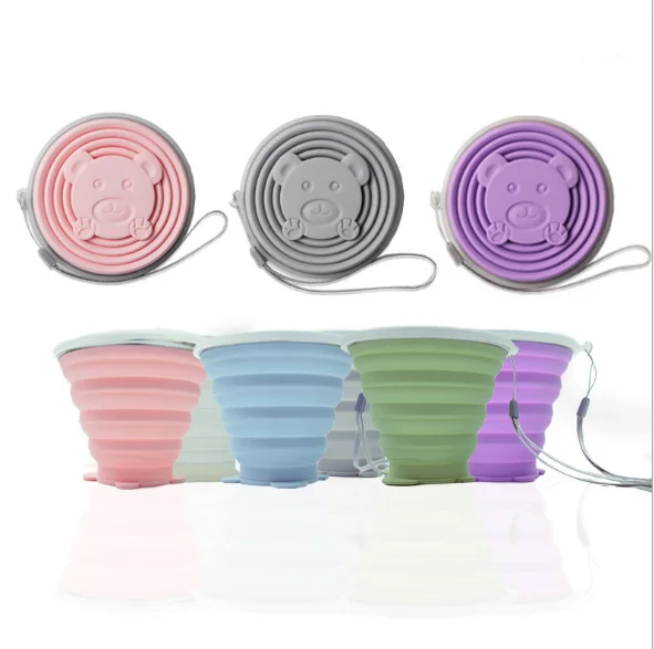 Bpa Free Eco Travel Takeaway Recycled 270ML Portable Reusable Foldable Folding Mug Silicone Collapsible Coffee Cup with Lid
