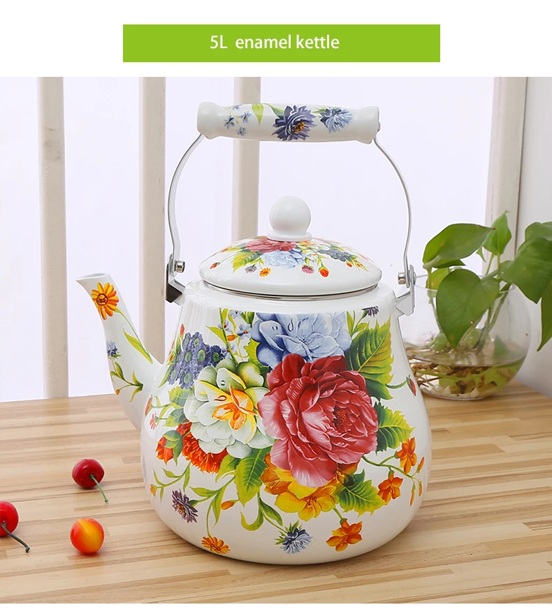 5L Factory Wholesale High quality Russia/Arabia big size tea pot cooking enamel tea kettle home decoration