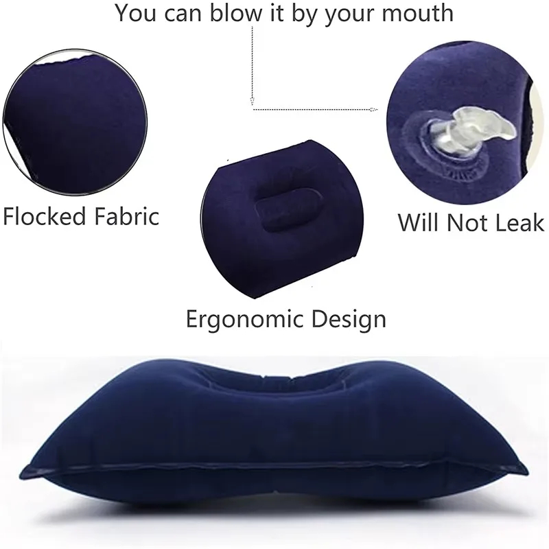 Custom Portable Fold Inflatable Air Pillow Outdoor Travel Sleeping Camping PVC Neck Stretcher Backrest Plane Comfortable Pillow