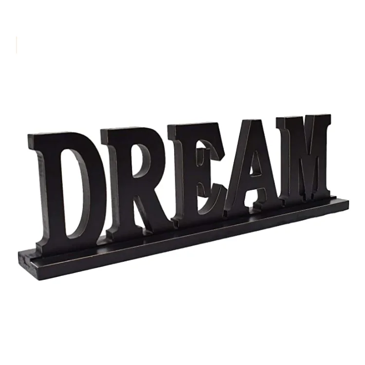 Custom rustic solid wood standing carved dream words decorative sign christmas decoration