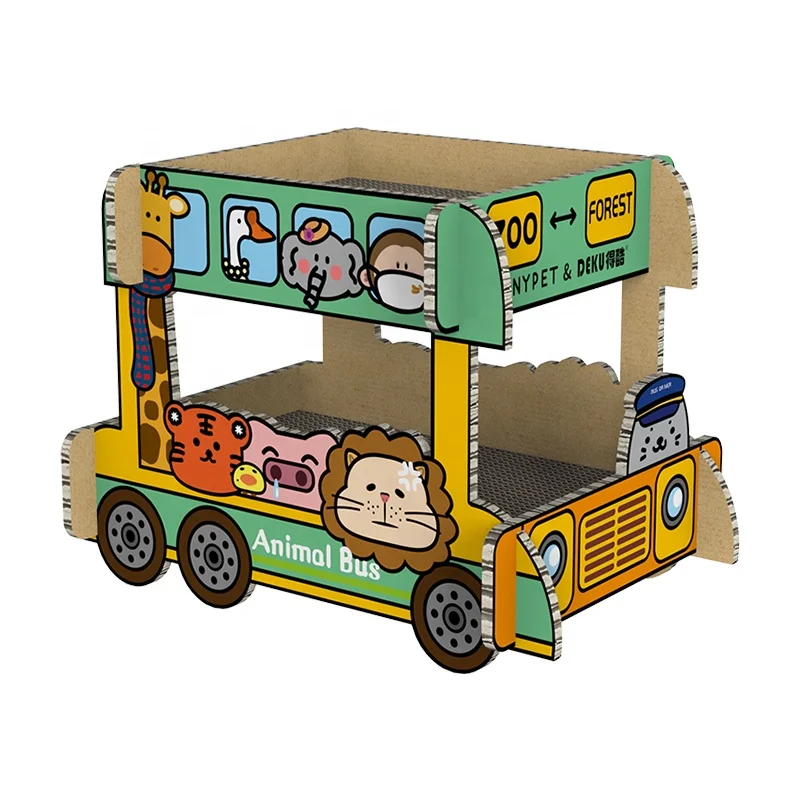 TINYPET Own Design Cat Products Bus Shape Cat Scratcher Corrugated Paper Cat Scratch Post